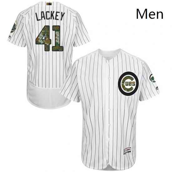 Mens Majestic Chicago Cubs 41 John Lackey Authentic White 2016 Memorial Day Fashion Flex Base MLB Jersey